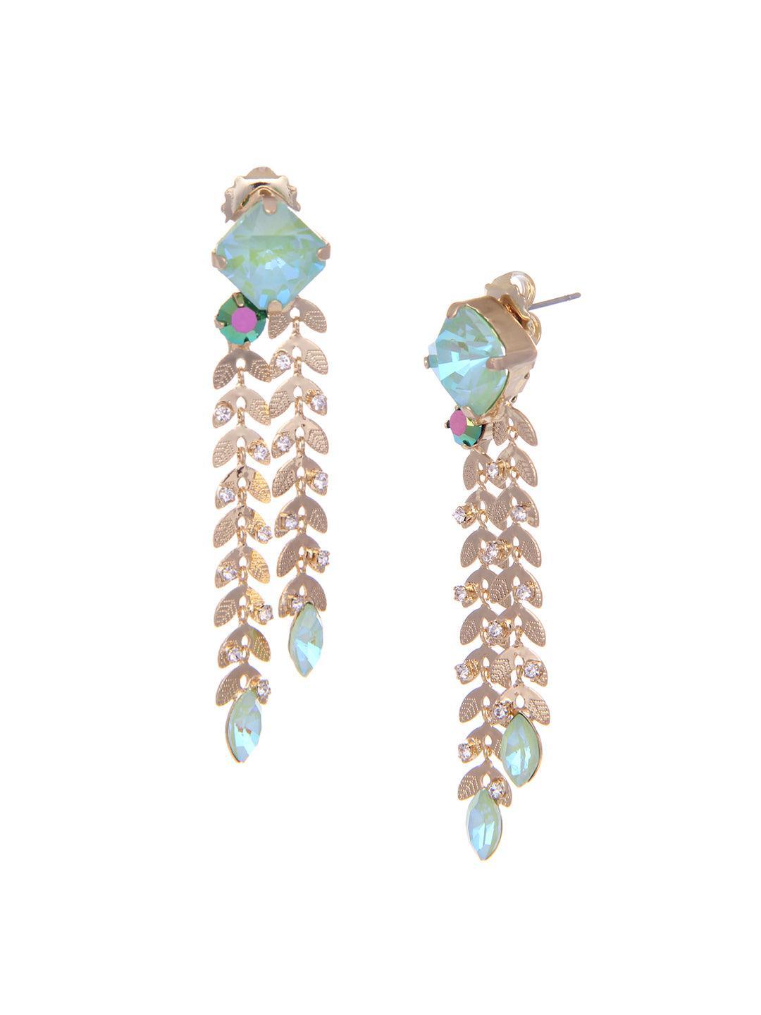 Ishhaara Crystal Double Trail Earrings Green
