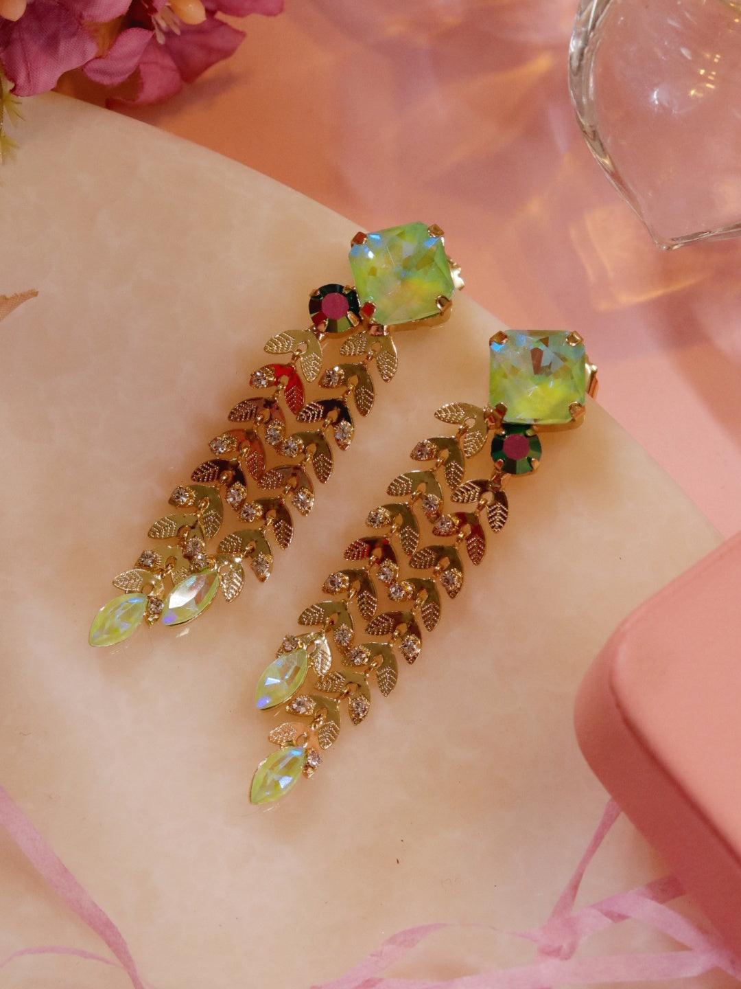 Ishhaara Crystal Double Trail Earrings Green