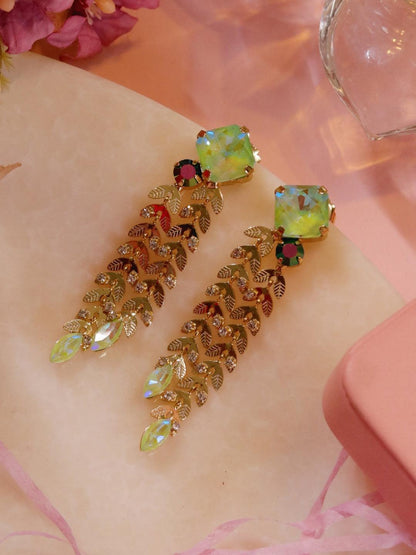 Ishhaara Crystal Double Trail Earrings Green