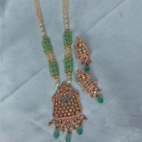 Ishhaara Pink Crystal Kundan Beads Worked Necklace Set
