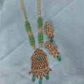 Ishhaara Green Crystal Kundan Beads Worked Necklace Set