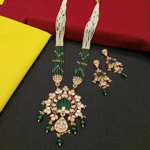 Ishhaara Green Crystal Kundan Pendant Cord Necklace