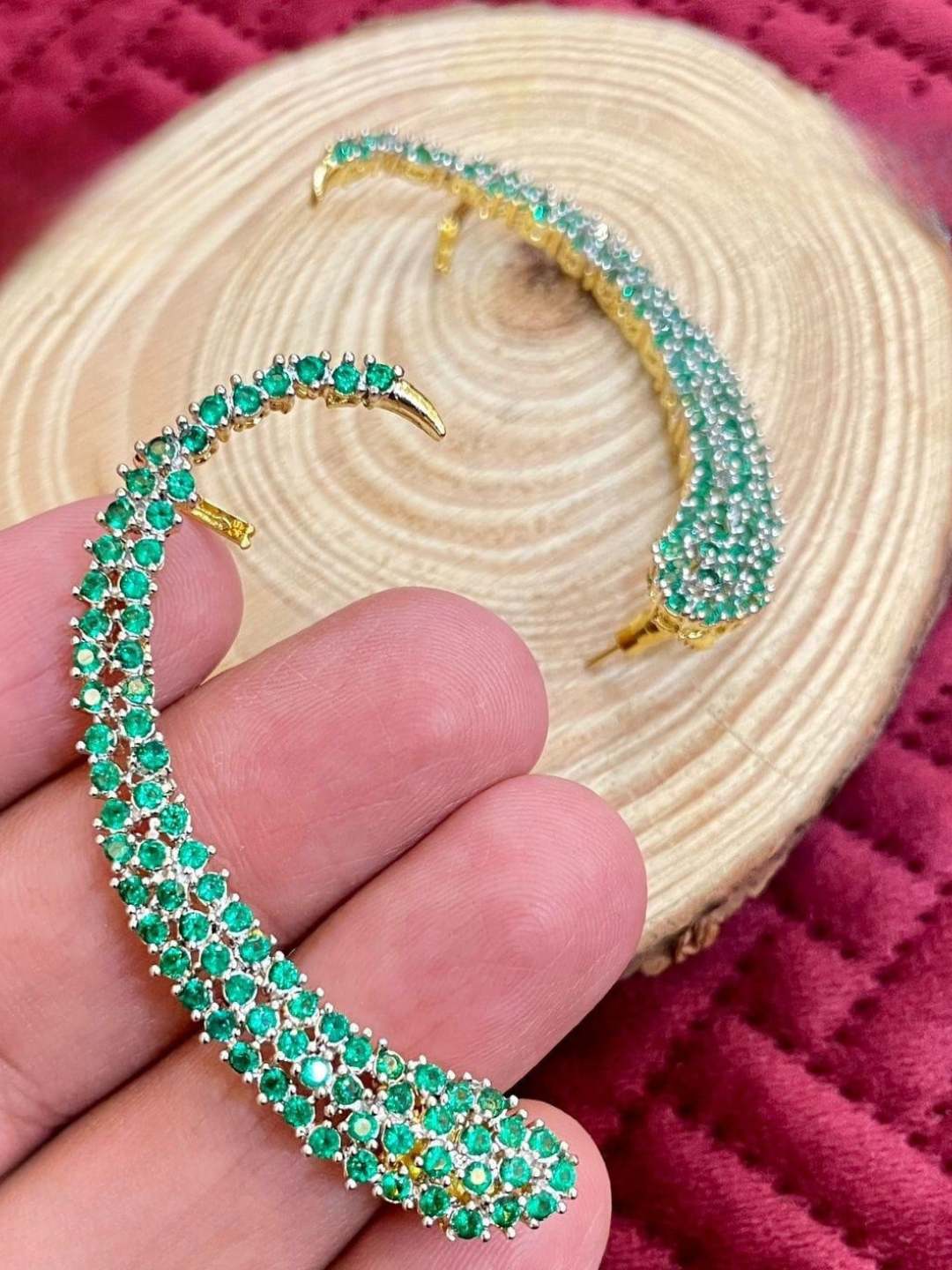 Ishhaara Green Cubic Zirconia Ear Cuffs