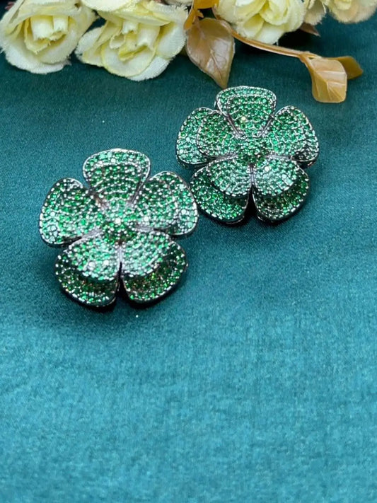 Ishhaara Green Cubic Zirconia Flower Shaped Studs