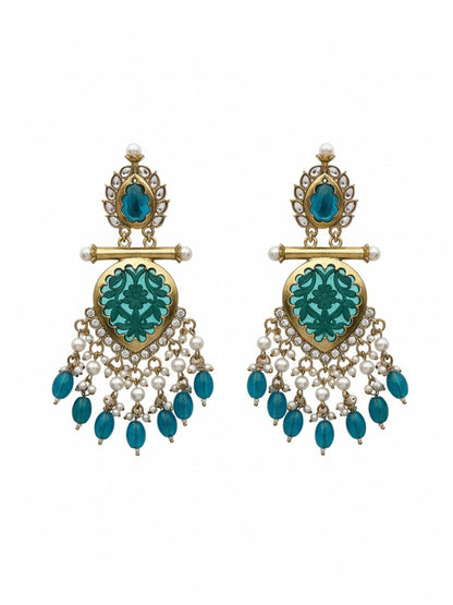 Ishhaara Green Cutwork Chandbali Earrings