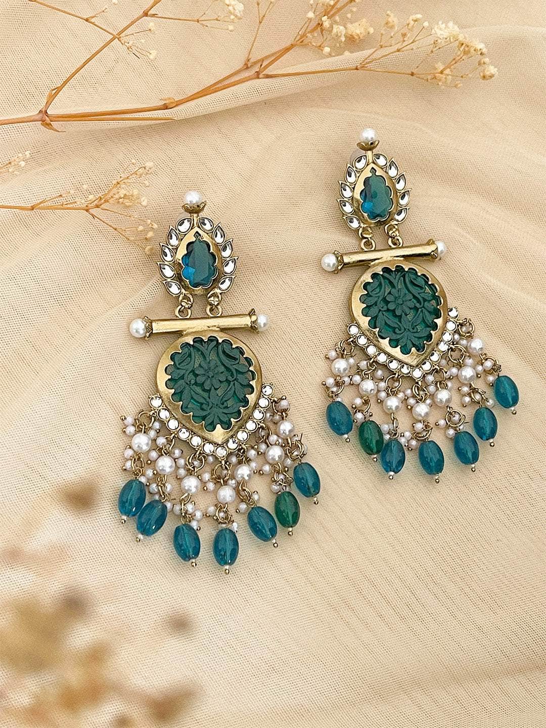 Ishhaara Green Cutwork Chandbali Earrings
