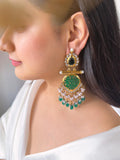 Ishhaara Green Cutwork Chandbali Earrings