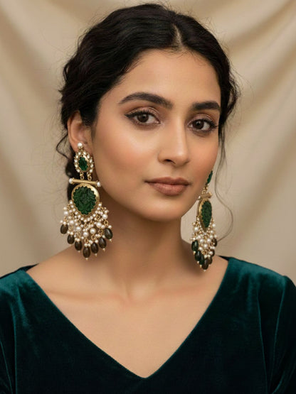 Ishhaara Green Cutwork Chandbali Earrings