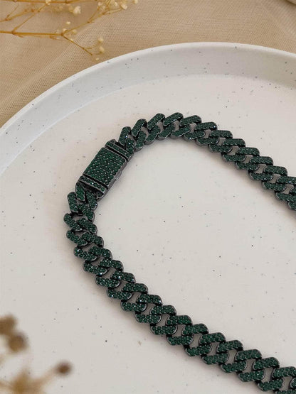 Ishhaara Green Cz Cuban Necklace