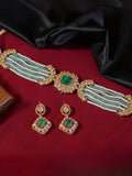 Ishhaara Green Cz Square Shaped Mint Green Choker Necklace Set
