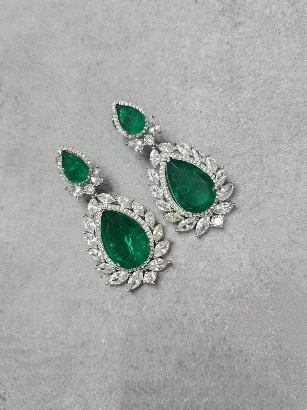 Ishhaara Green Dangle Drop Kundan Earrings