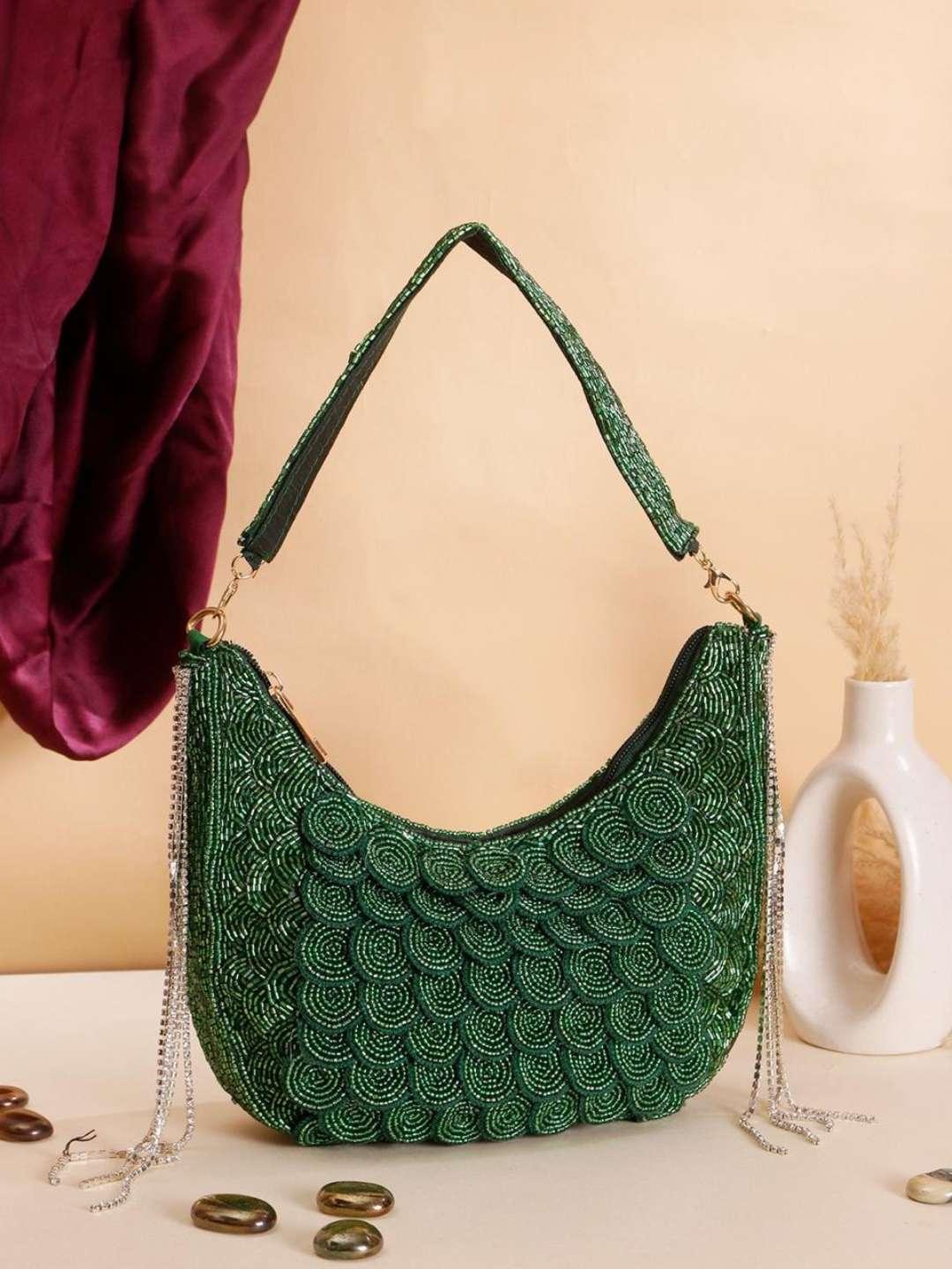 Ishhaara Green Designer Aarohi Embroidered Bag With Handle