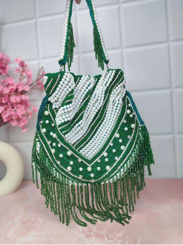 Ishhaara Green Designer Heavy Potli With Pearl N Stone Work