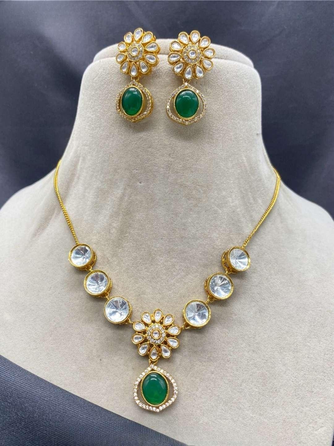 Ishhaara Green Designer Kundan Polki Party Necklace