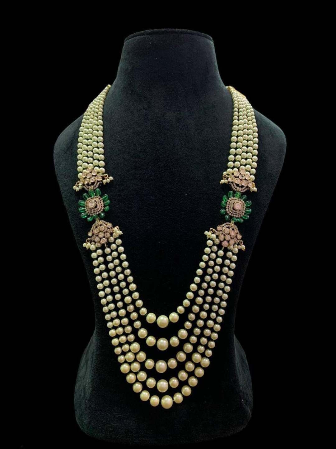 Ishhaara Green Designer Pearl Beaded Groom Necklace