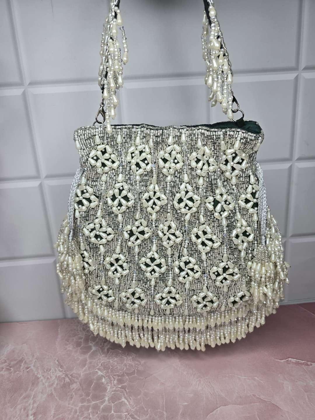 Ishhaara Green Designer Pearl Potli Bags