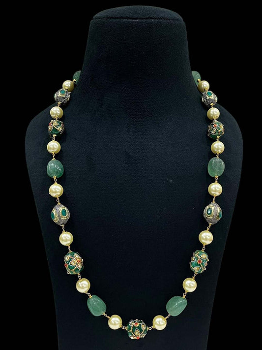 Ishhaara Green Designer Pearls And Red Pumpkin Beads Mala