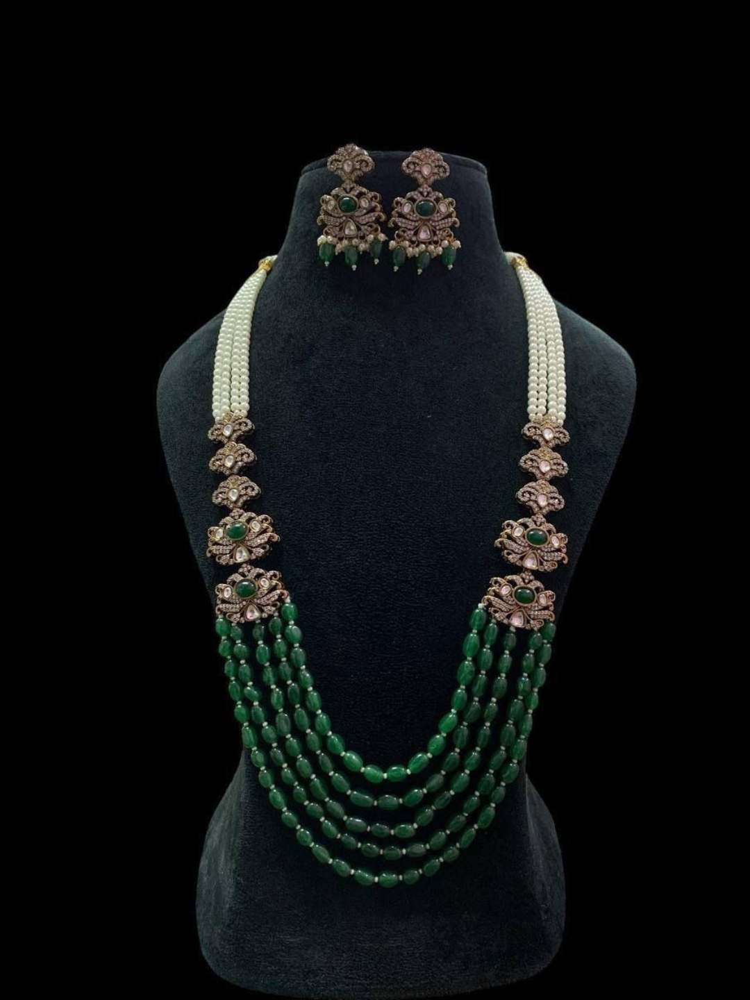 Ishhaara Green Designer Polki And Pearl Beaded Groom Necklace