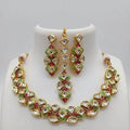Ishhaara Green Diamond Cut Meena Necklace Set