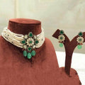 Ishhaara Green Diamond Shape Moti Pendant Choker Set