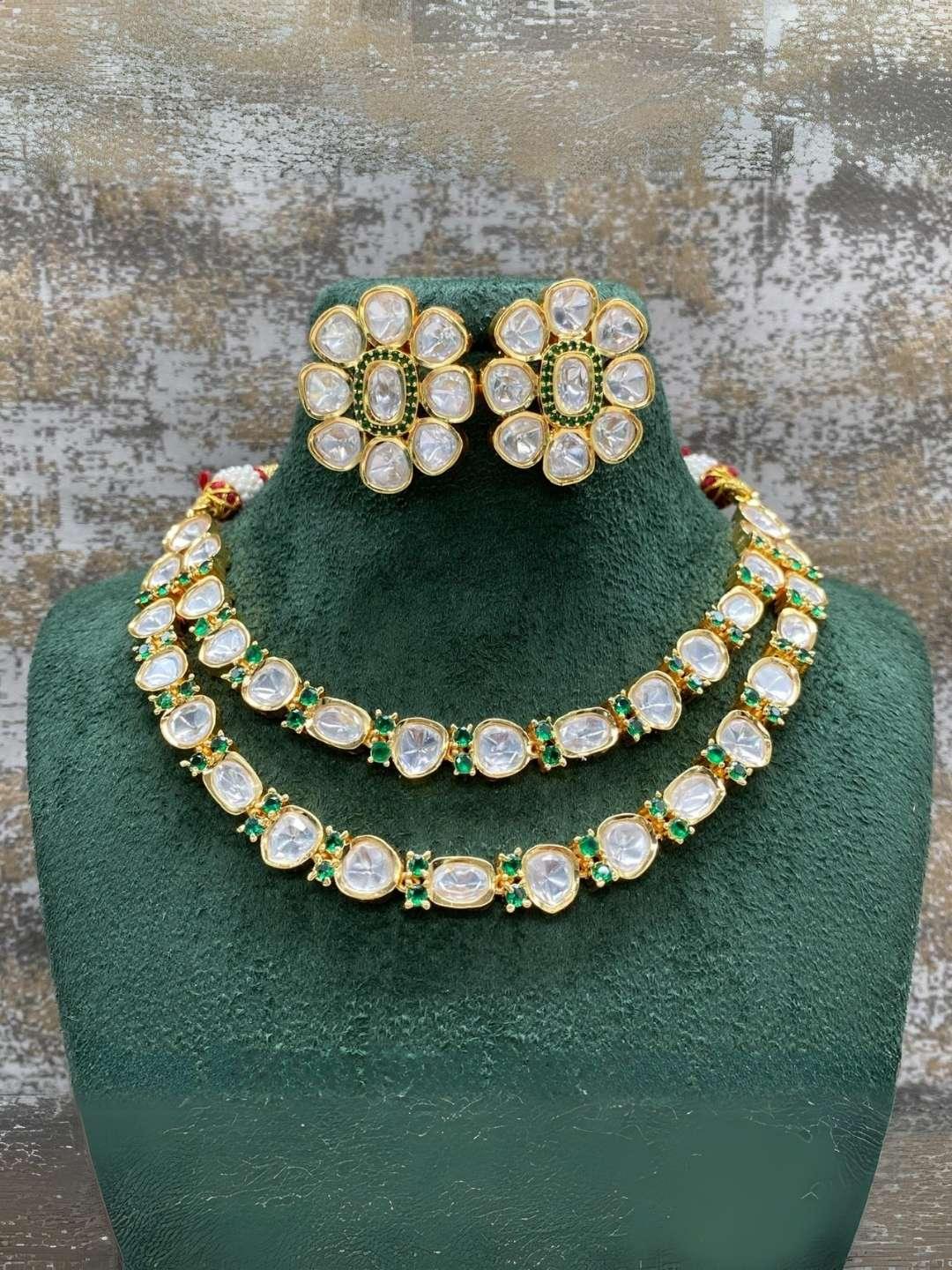 Ishhaara Green Double Layered Intricate Kundan Necklace