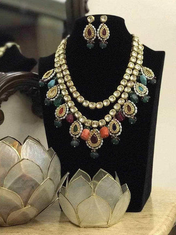 Ishhaara Double Layered Navratna Kundan Necklace