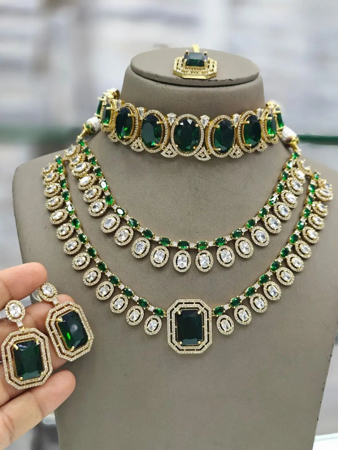 Ishhaara Green Doublet Layered Polki Necklace