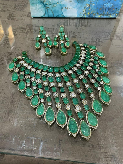 Ishhaara Green Doublet Stone Studded Statement Necklace Set