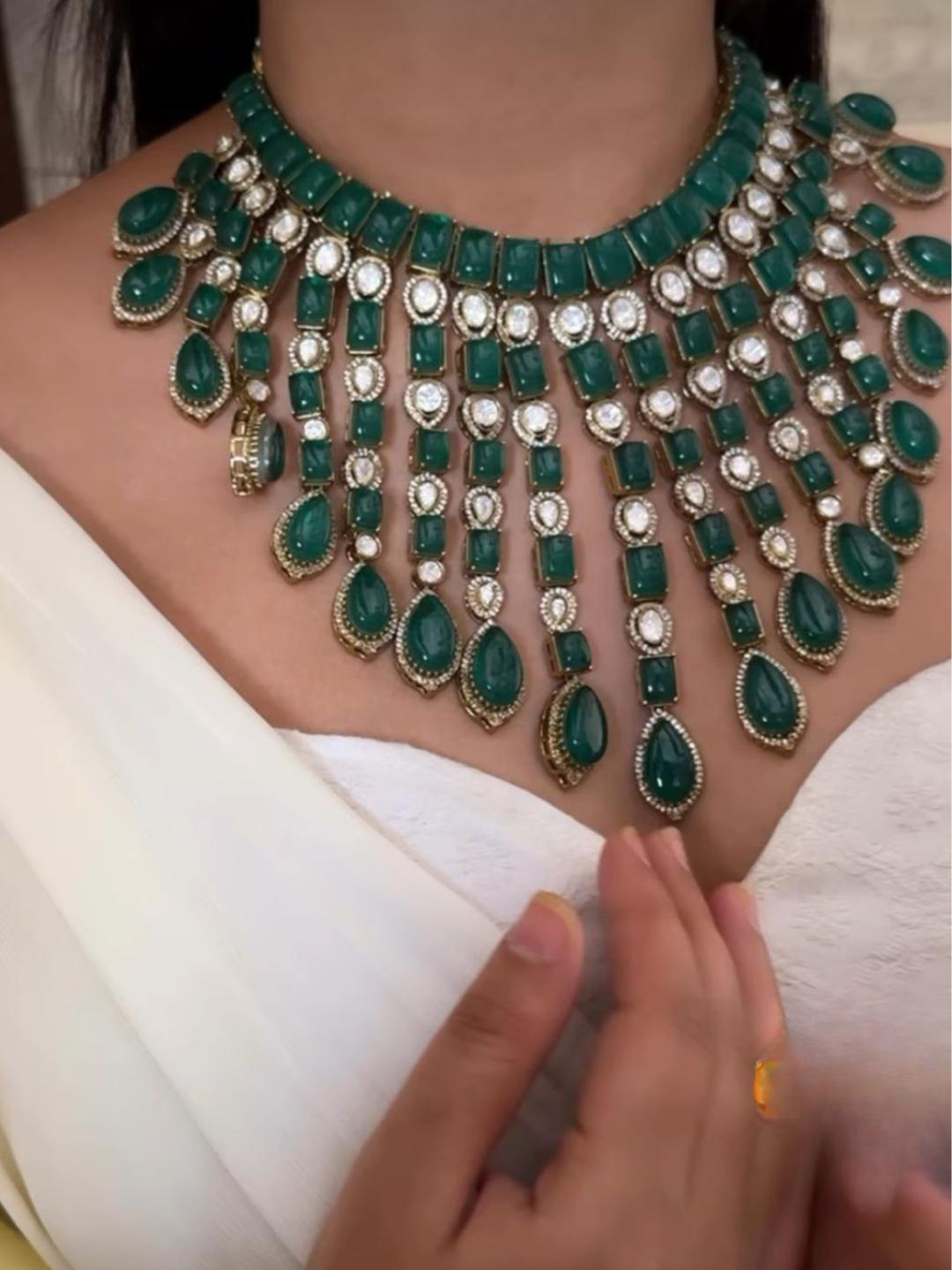 Ishhaara Green Doublet Stone Studded Statement Necklace Set
