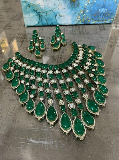 Ishhaara Green Doublet Stone Studded Statement Necklace Set
