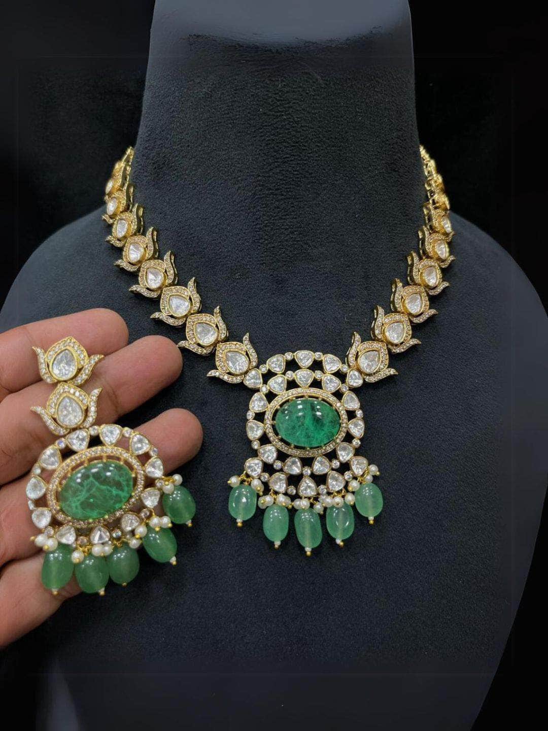 Ishhaara Green Doublet Stone Uncut Polki Necklace Set
