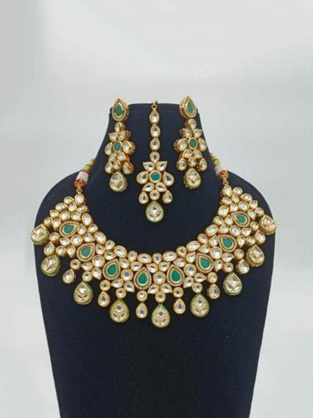 Ishhaara Drop Ad Kundan Necklace Earring And Teeka Set