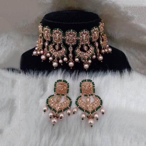 Ishhaara Drop Bali Choker Moti Necklace And Earring Set