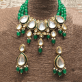 Ishhaara Green Drop Meena Kundan Beads Necklace