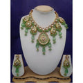 Ishhaara Green Drop Meena Pendant Kundan Necklace And Earring Set