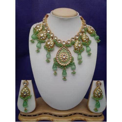 Ishhaara Drop Meena Pendant Kundan Necklace And Earring Set