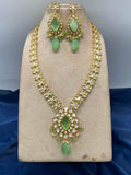 Ishhaara Green Drop Shaped Heavy Kundan Long Necklace Set