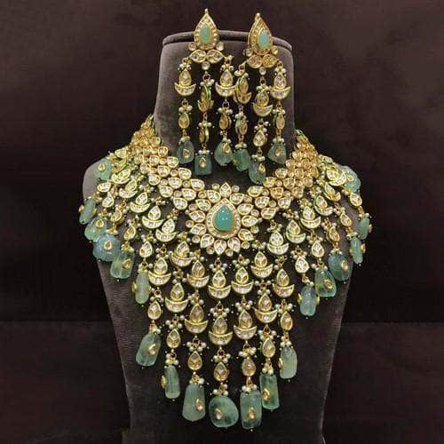 Ishhaara Green Drop Stone Diya Tassel Necklace Set