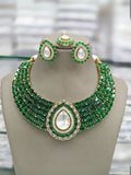 Ishhaara Green Elegant Choker Necklace Set With Teardrop Stone Pendant