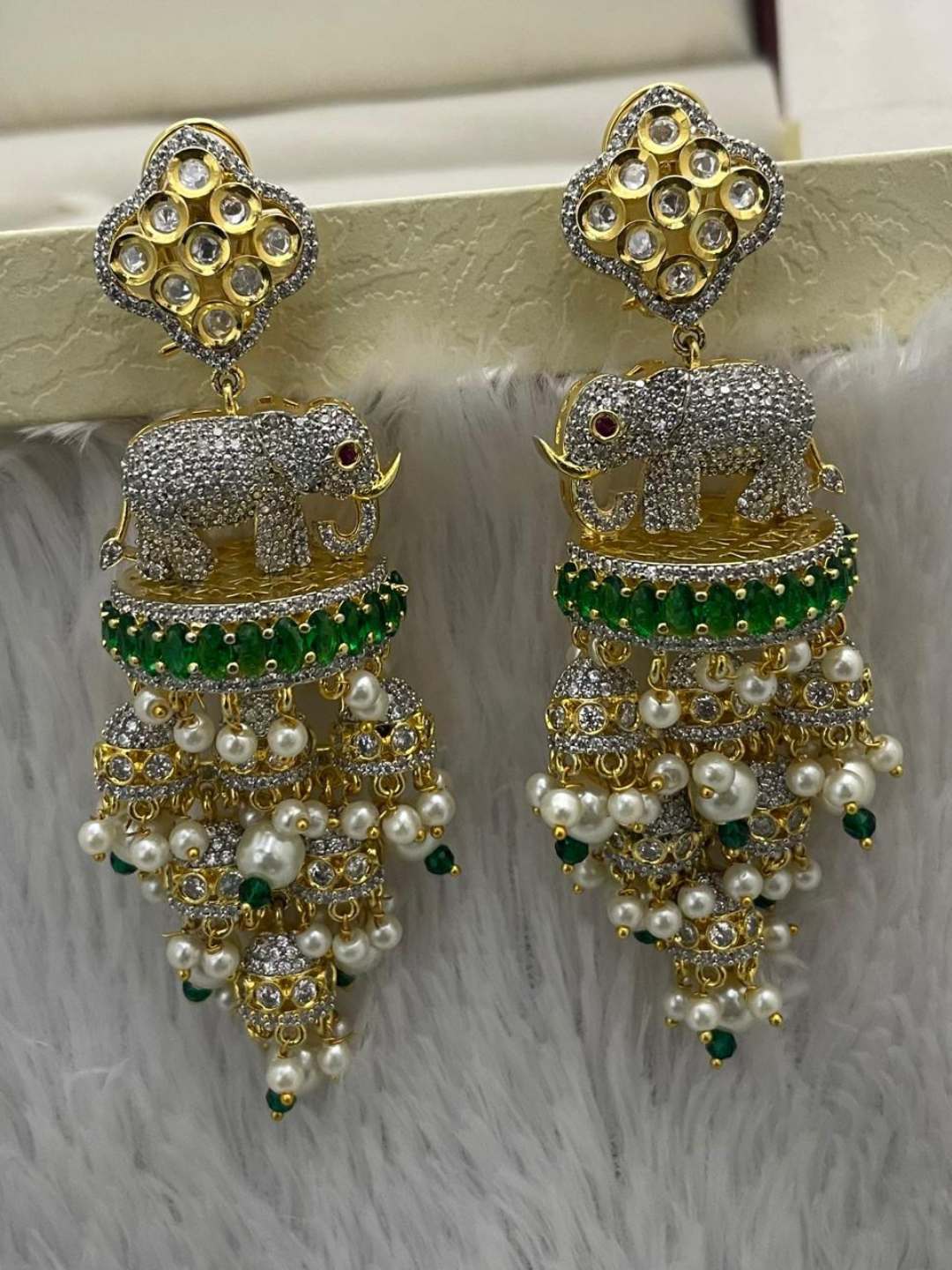 Ishhaara White Elephant Motif Kundan Earrings