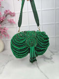 Ishhaara Green Embroidery Tassel Oval Beauty Clutches