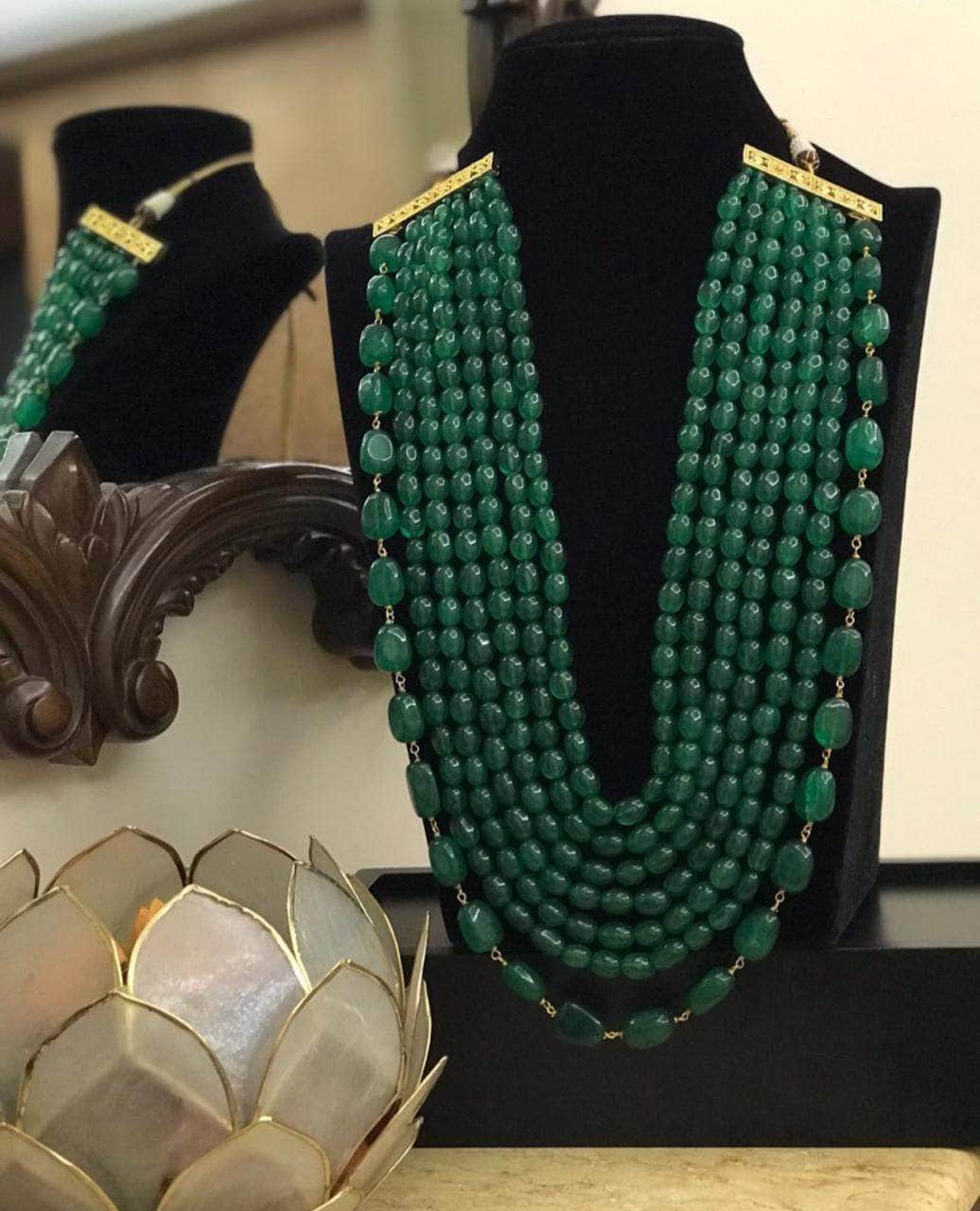 Ishhaara Green Emerald Long Multi Layered Necklace