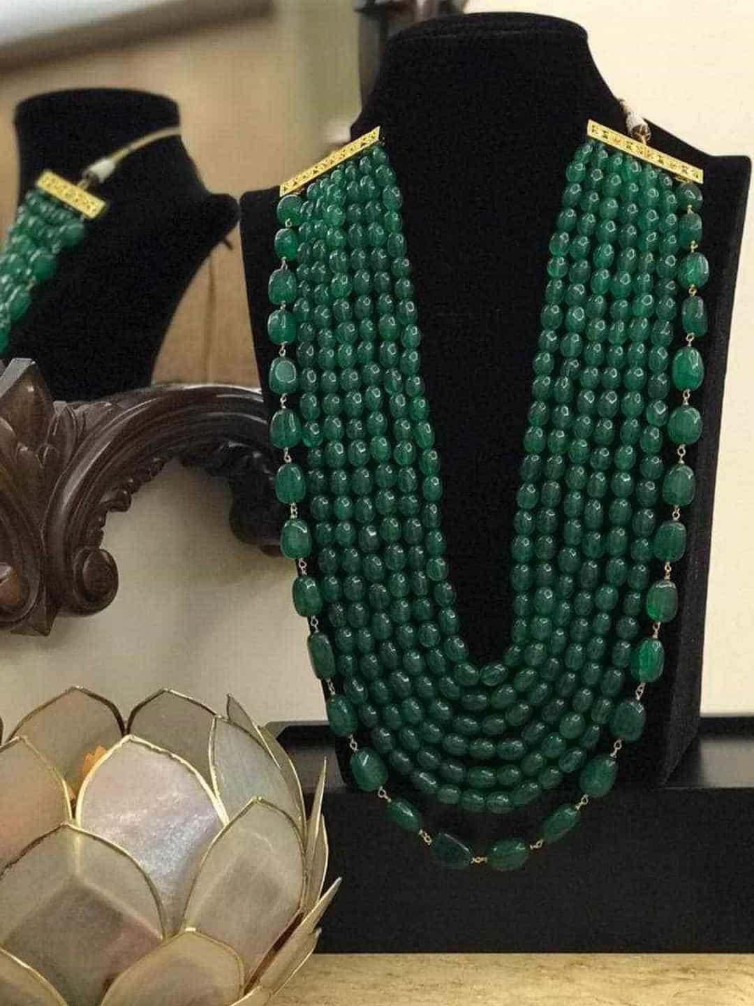 Ishhaara Green Emerald Long Multi Layered Necklace
