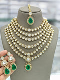Ishhaara Green Emerald Multi Layer Moissanite Kundan Necklace