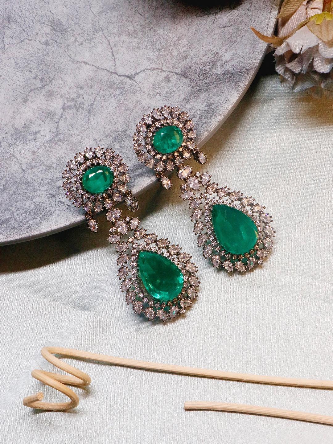Ishhaara Green Emerald Statement Earring-Green
