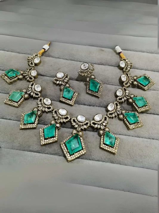 Ishhaara Green Ethnic Polki Bridal Choker Earring Set