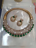 Ishhaara Green Exclusive Hand Crafted Kundan Polki Hasli Necklace Set