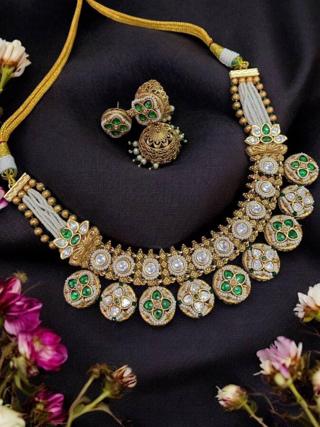 Ishhaara Red Exclusive Hand Crafted Kundan Polki Necklace Set