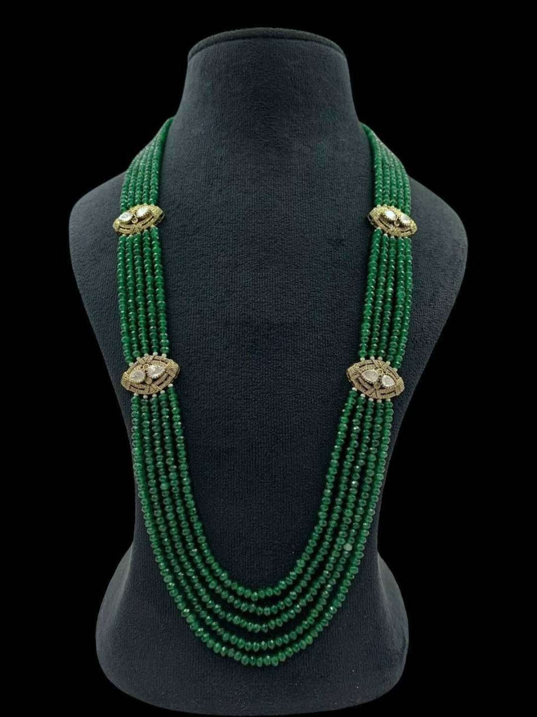 Ishhaara Green Exclusive Handcrafted Beads Polki Necklace Set