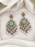 Ishhaara Green Floral Motif Dangler Earrings